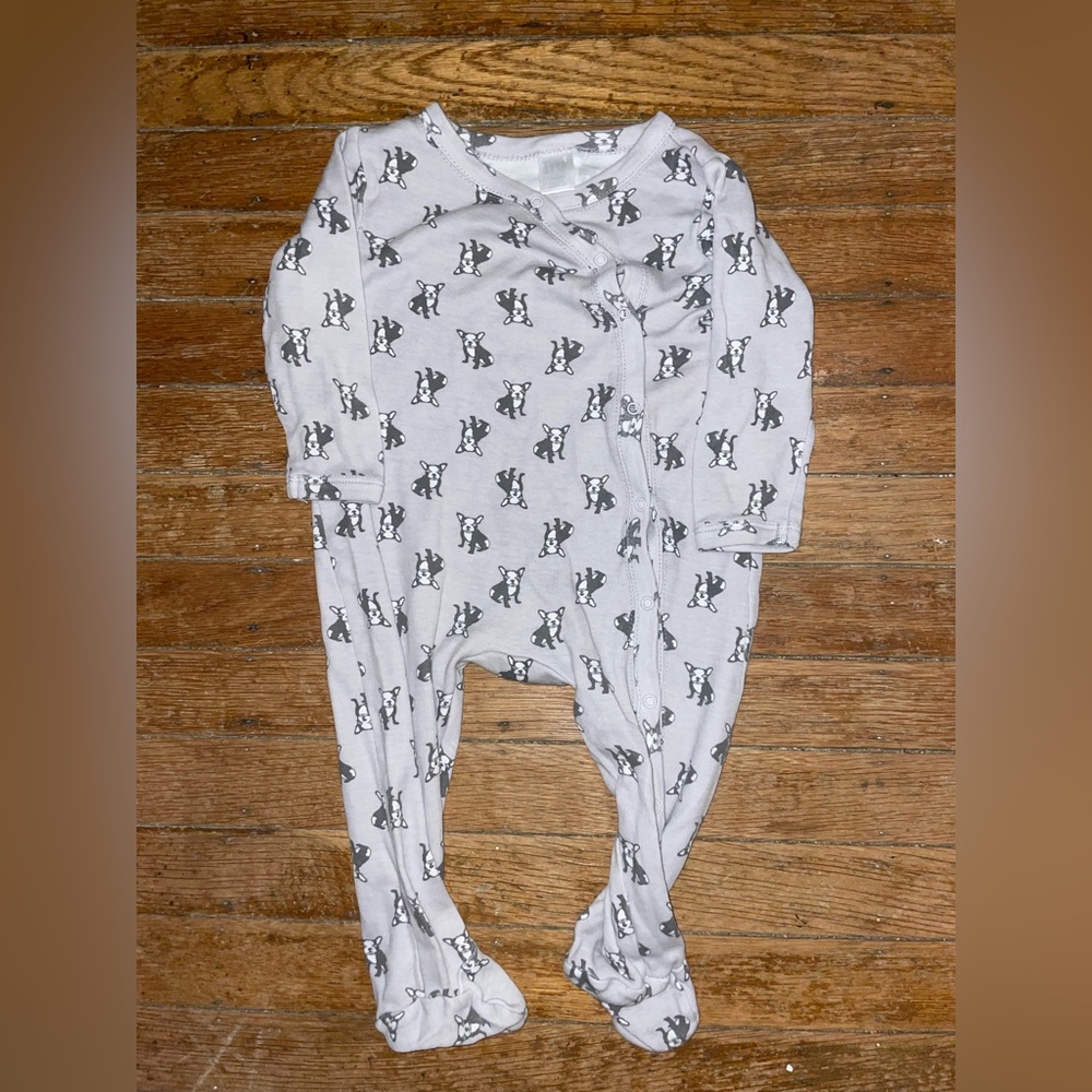 Nordstrom neutral natural puppy dog Boston terrier footie romper sleeper - Picture 1 of 2